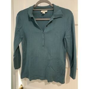LOFT Vintage Teal Henley 3/4 Sleeve Polo Shirt Top Size Medium